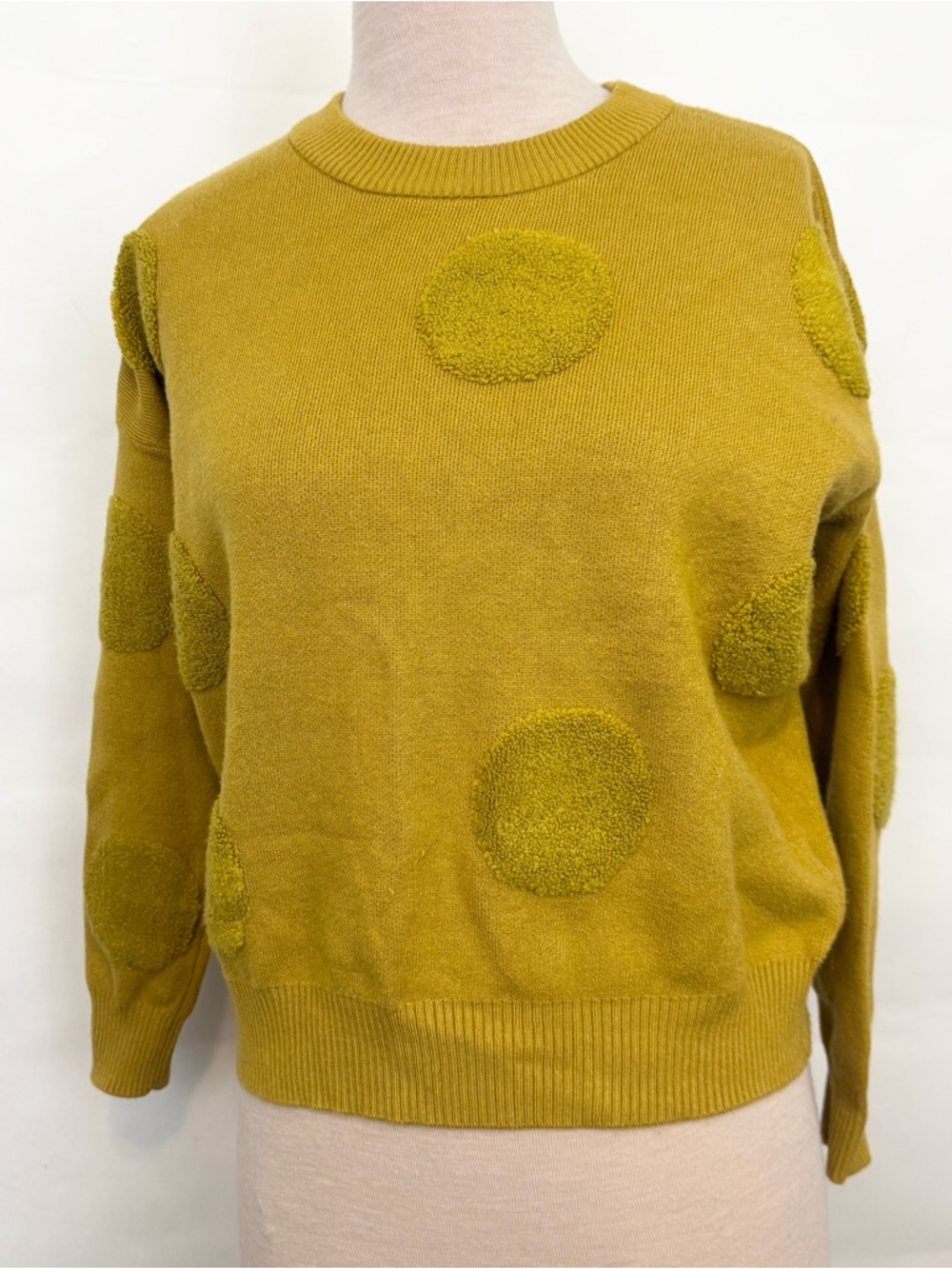 Tahari Mustard Polka Dot Circle Crewneck Sweater